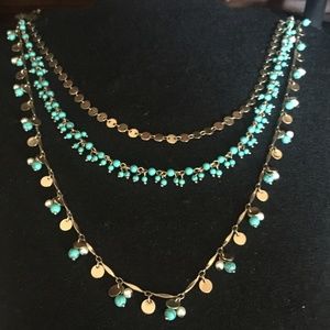 C + i Turquoise Three Chains in one Layered Necklace